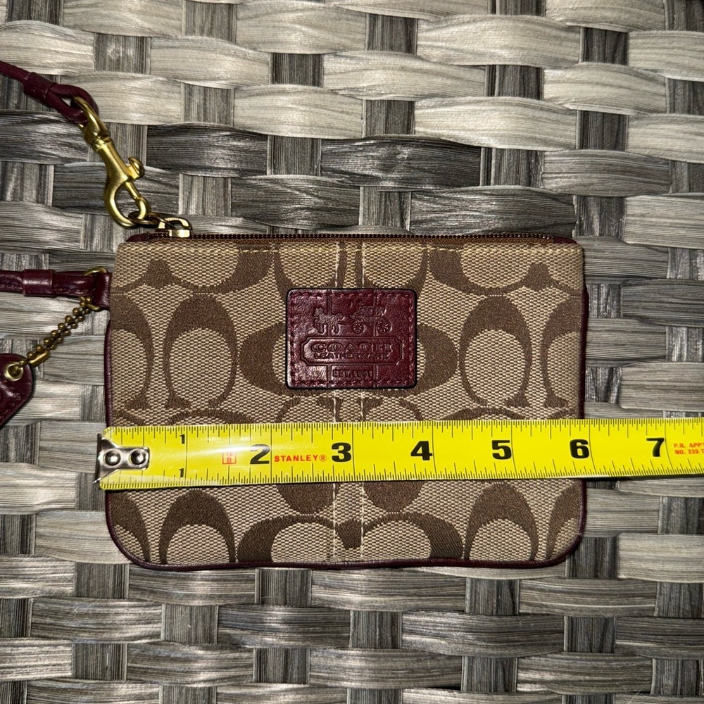 Coach Signature Jacquard Wristlet with Tattersall Plaid Lining, Burgundy Leather - Picture 6 of 6